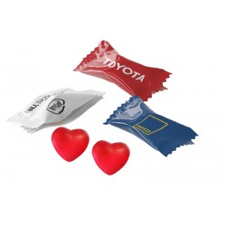 Heart candies flow-wrapped