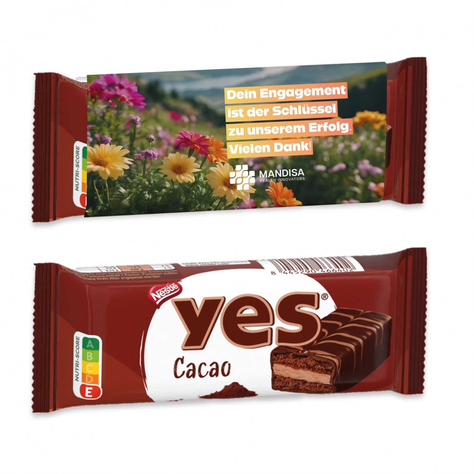 Nestlé YES Cacao Cake Bar with printed sleeve