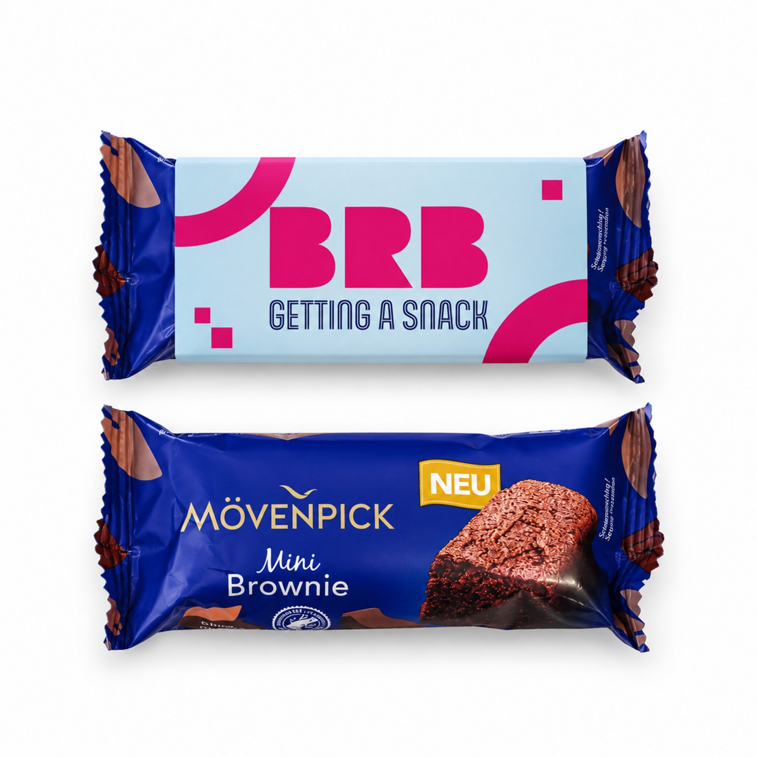 Mövenpick brownie in a promotional sleeve