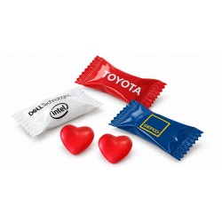 Heart candies flow-wrapped
