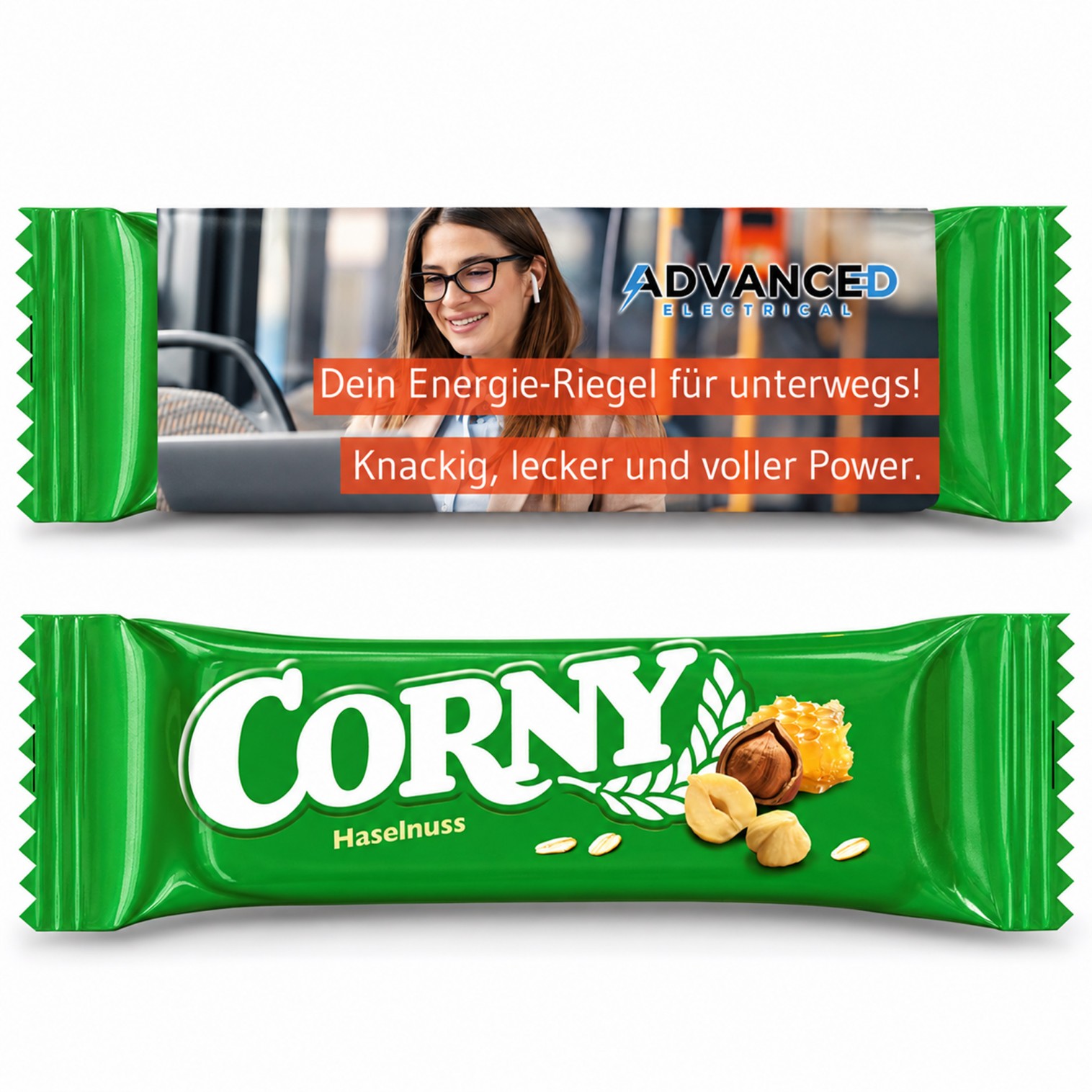 Corny im Werbeschuber