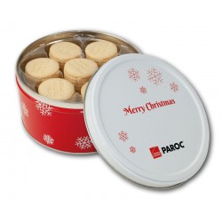 Small round tin with biscuits
