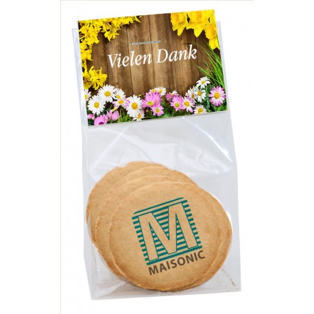 Colour printed biscuit bag with printed tag